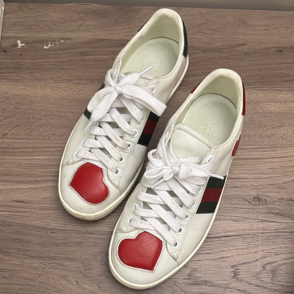 Gucci White and Red Heart Sneakers